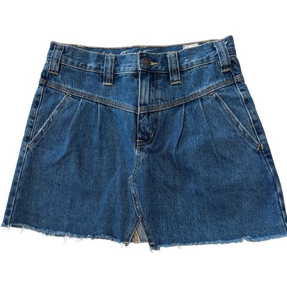 Free People Denim Jean Mini Skirt Pleated Distressed High Rise Sz 26 - Picture 1 of 6